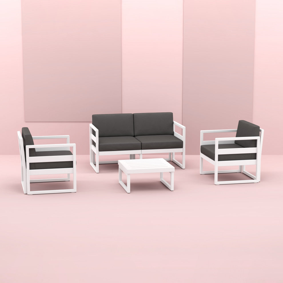 Mykonos 4 Person Lounge Set White With Acrylic Fabric Charcoal Cushion