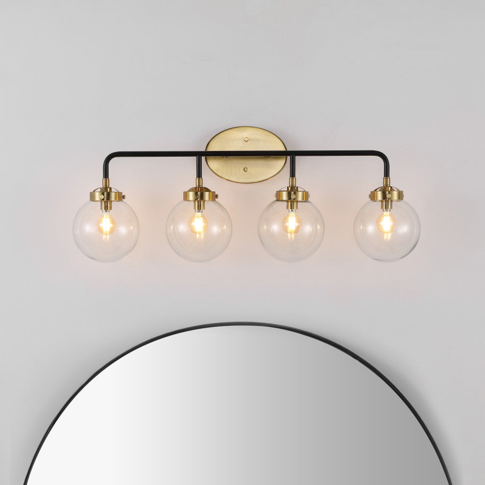 Caleb 30.75" 4-Light Contemporary Transitional Iron/Glass LED Vanity Light