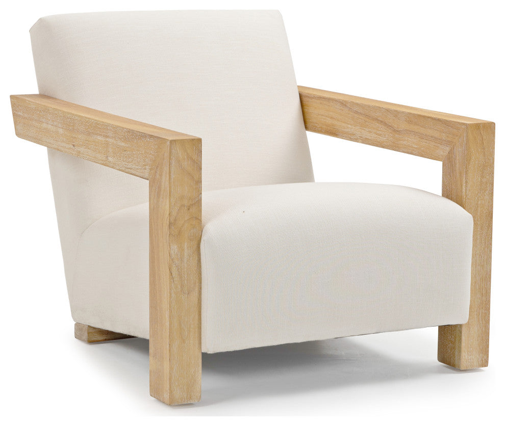 Ward Cream Linen Textured Fabric Accent Chair, Natural Finish