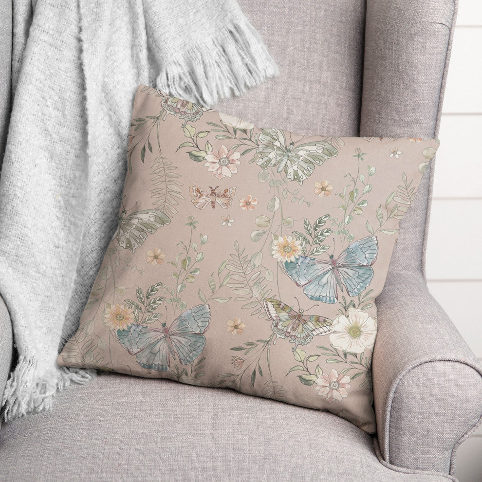 Butterflies On Blush 18 x 18 Spun Poly Pillow