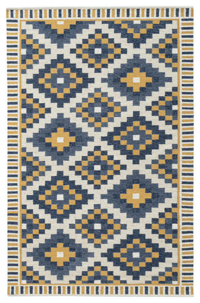 NuStory Mosaic Panja Hand-Made Contemporary Area Rug in Blue, 5' x 8'
