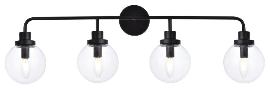Helen 4-Light Bath Sconce, Black With Clear Shade