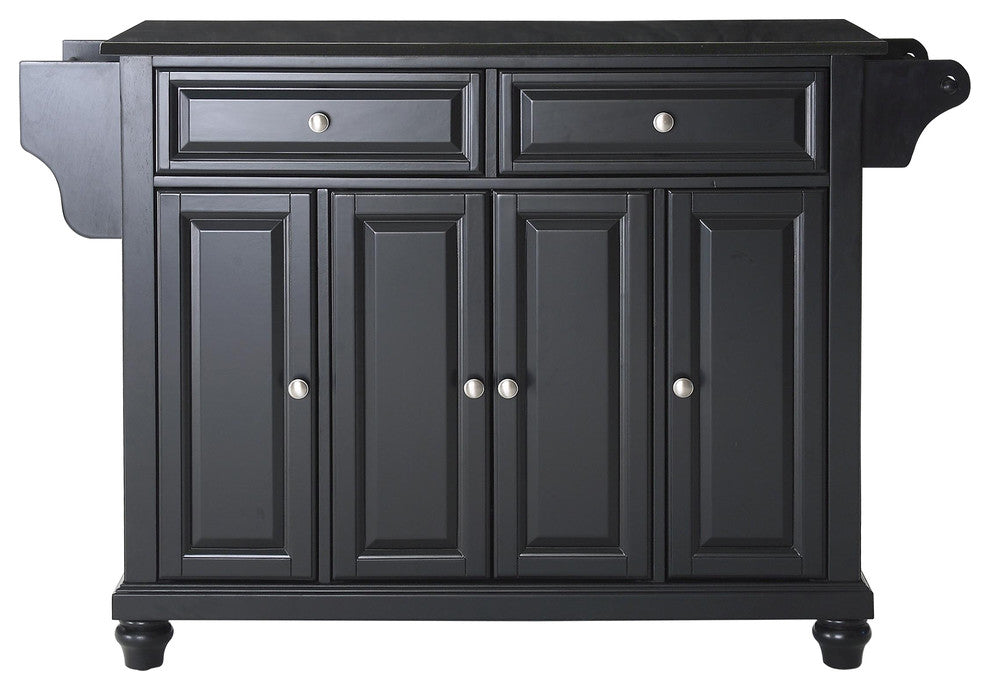Cambridge Solid Black Granite Top Kitchen Island, Black Finish