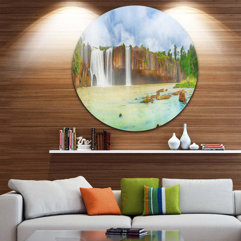 Dry Nur Waterfall Panorama, Photography Round Wall Art, 38"