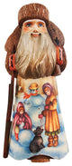 Artistic Wood Carved Winter Friends Santa Claus With Snowman Sculpture