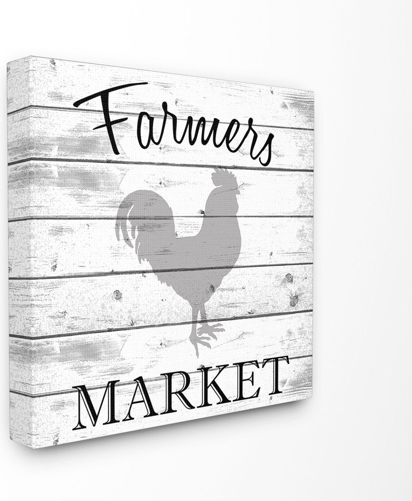 Farmers Market Rooster Gray & White Planked Look Canvas Wall Art, 7"x17"