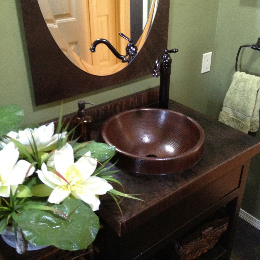 Granada Copper Drop-in Bathroom Sink, Antique