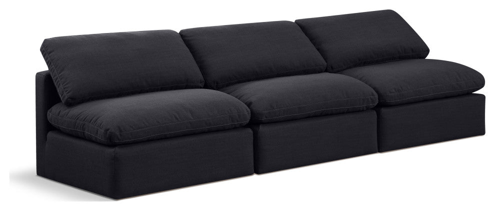 Indulge Upholstered Modular Sofa, Black, 3-Piece: 3 Armless Chair, Down Stuffed Linen Textured Fabric