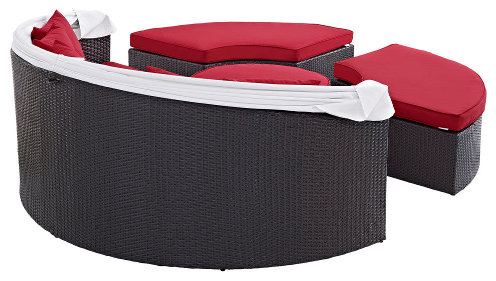 Convene Canopy Outdoor Wicker Rattan Daybed, Espresso Red