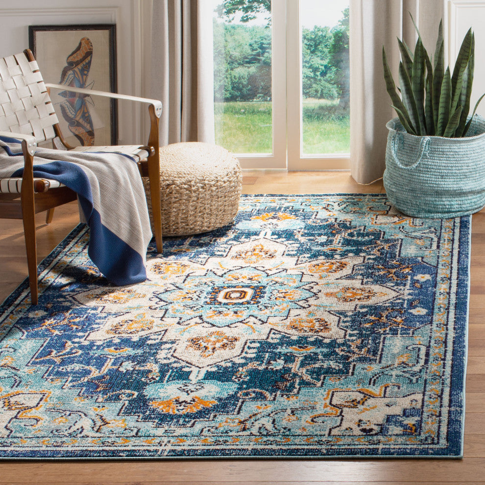 Safavieh Madison Mad473M Traditional Rug, Blue and Light Blue, 2'2"x20'0" Runner