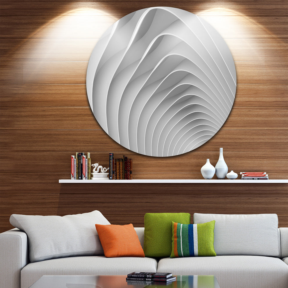Fractal Bulgy White 3D Waves, Abstract Art Round Metal Wall Art, 36"