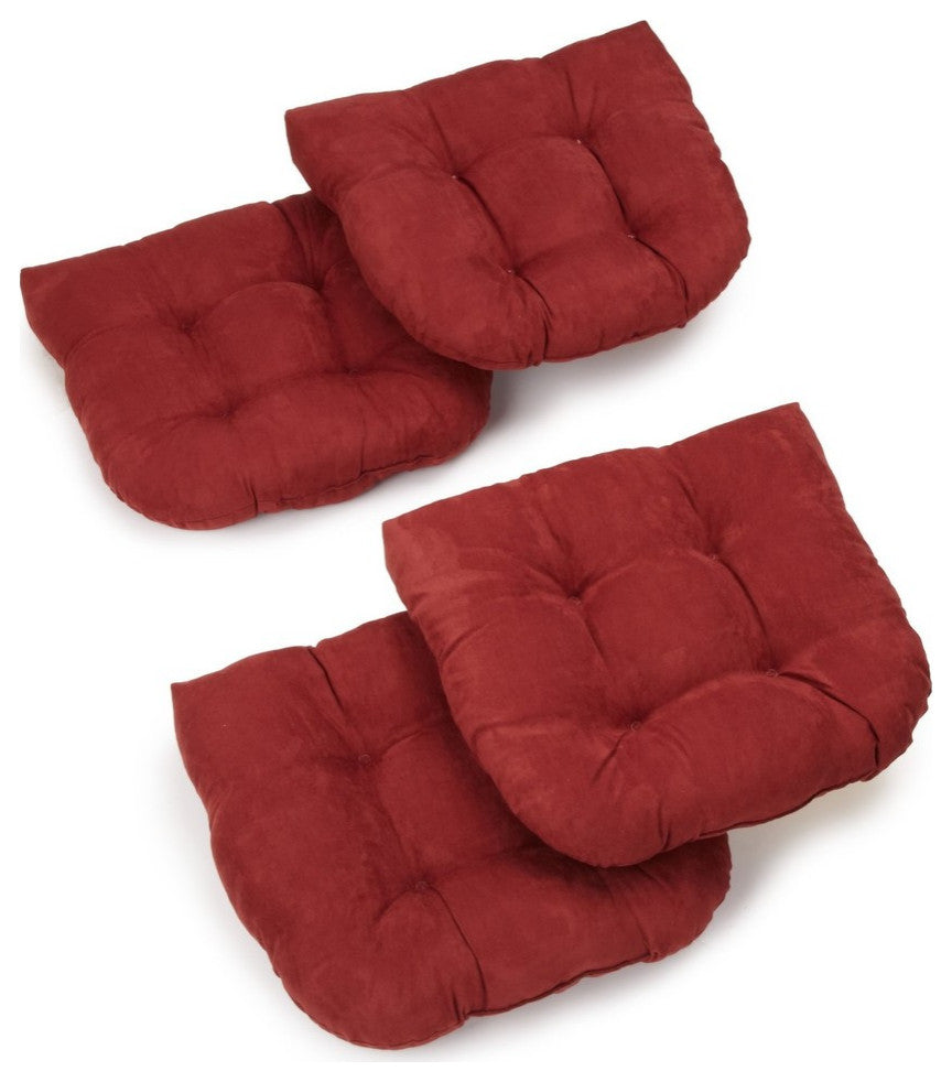 19" U-Shaped Micro Suede Tufted Dining Chair Cushions, Set of 4, Red Wine