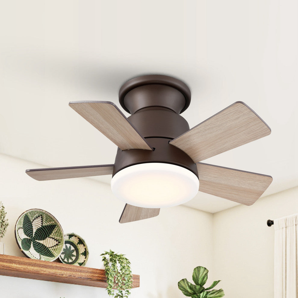 24 in Dimmable Flush Mounted Ceiling fan With 5 Blades and Remote, Bronze