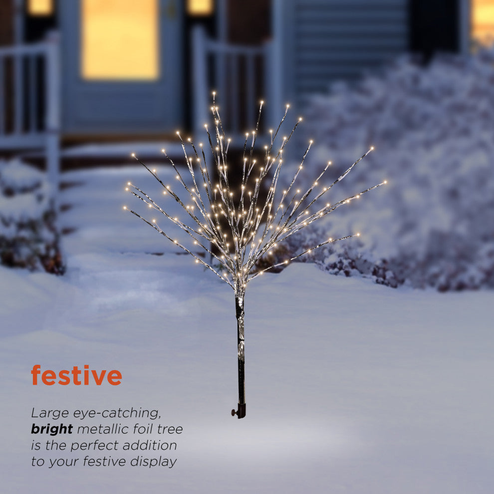 39"H Indoor/Outdoor Metallic Tree Stake Holiday Decoration with White LED Lights