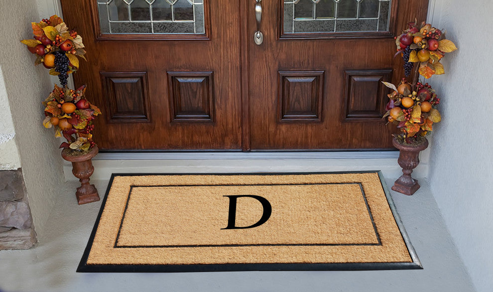 Natural Coir & Rubber Large Monogrammed Door Mat 30x60, D