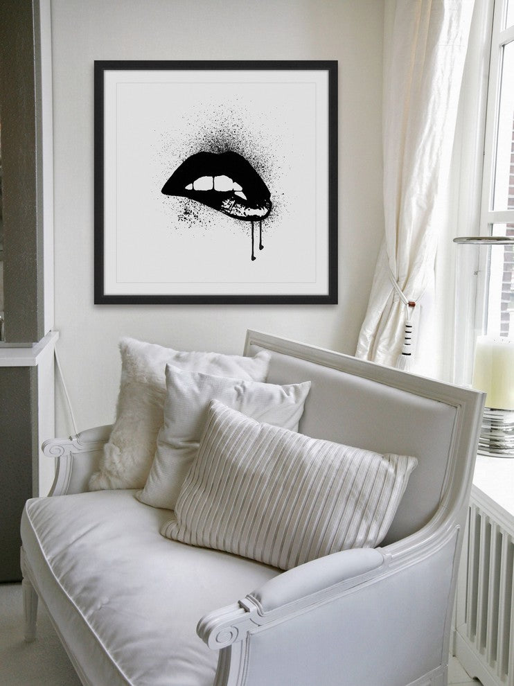 Marmont Hill, "Black Drip Lips" by Amanda Greenwood Framed Painting Print, 18x18