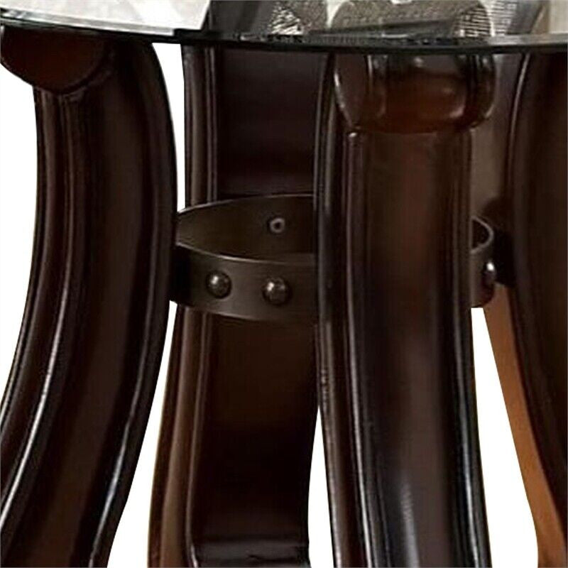Benzara BM241377 End Table With Round Glass Top and Scrolled Body, Brown