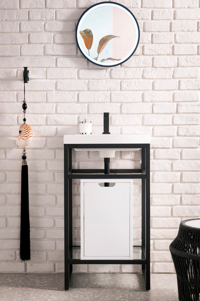 Boston 20" Sink Console, Matte Black, Gloss White, White Gloss Top