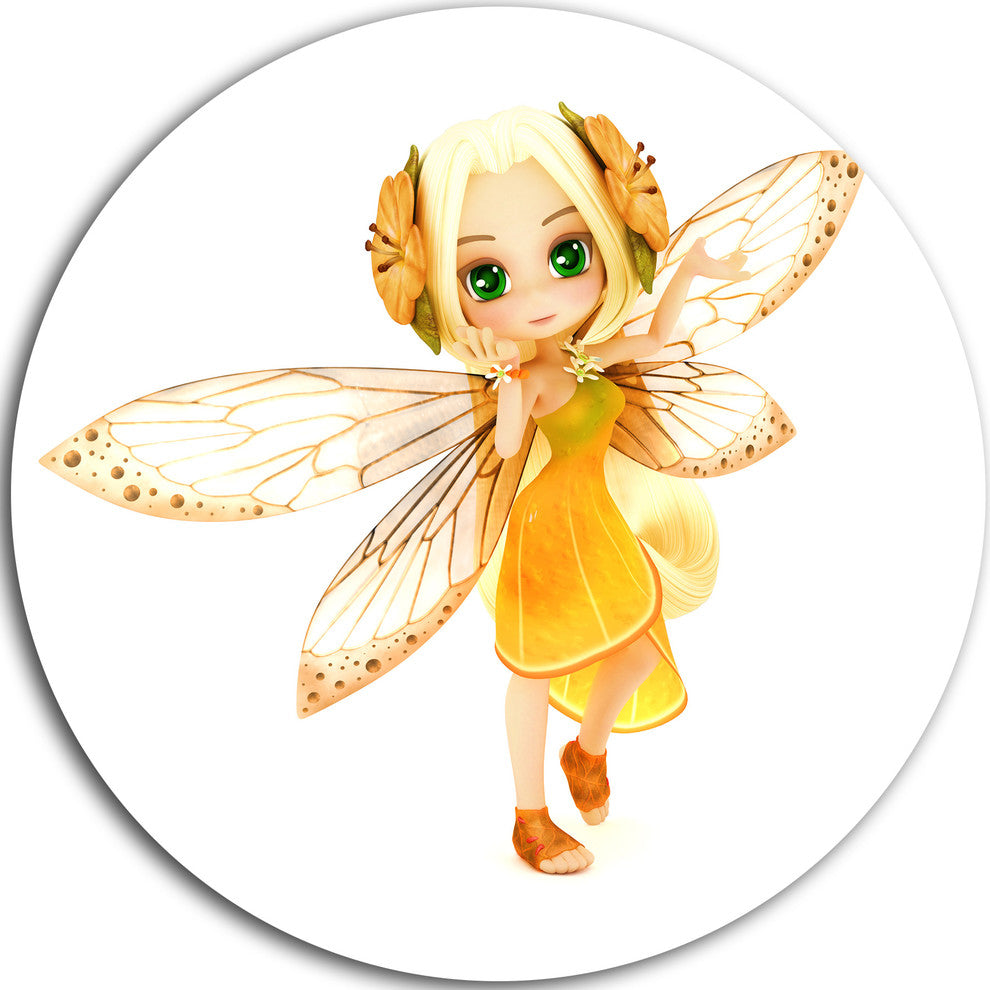 Fairy Woman With Yellow Wings, Floral Painting Round Wall Art, 23"