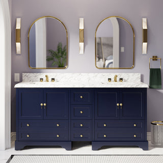 Madison 72" Double Bathroom Vanity, Royal Blue, Carrara Marble