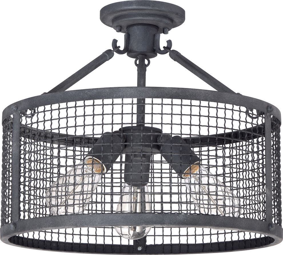 Quoizel WLR1716MB Three Light Semi-Flush Mount Wilder Mottled Black