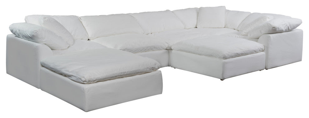 7PC Slipcovered U-Shaped Pit Sectional Sofa | White