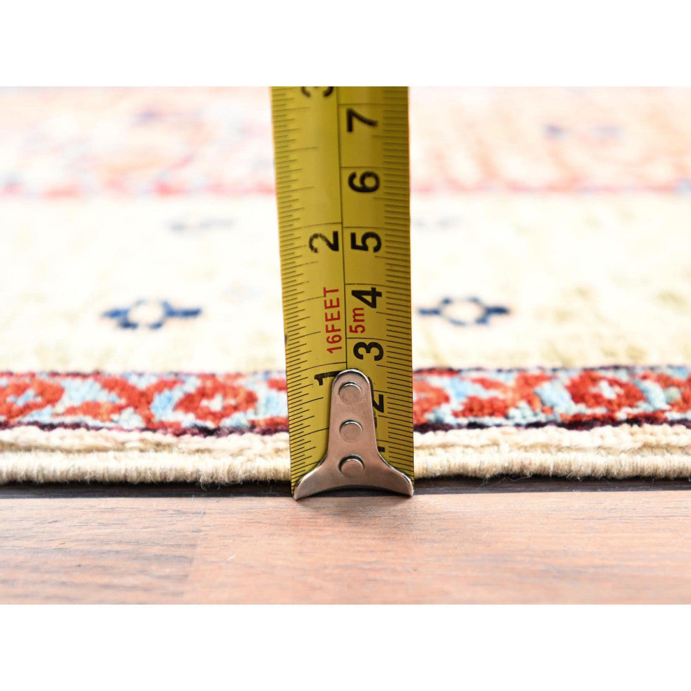 White, Hand Knotted, 100% Wool, Mamluk Design, Oriental Rug, 4'10"x7'