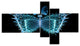 Blue Fractal Butterfly in Dark, Abstract Canvas Art Print, 60"x32", 5 panels