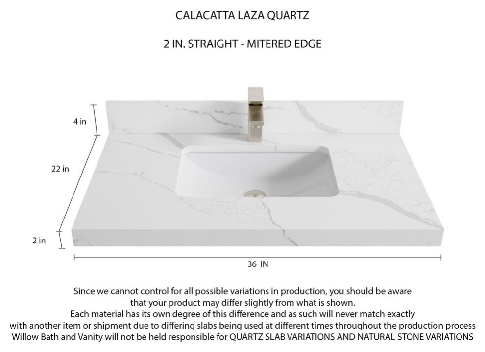 Aberdeen 36 Center Sink Bath Vanity in White 2" Calacatta Laza