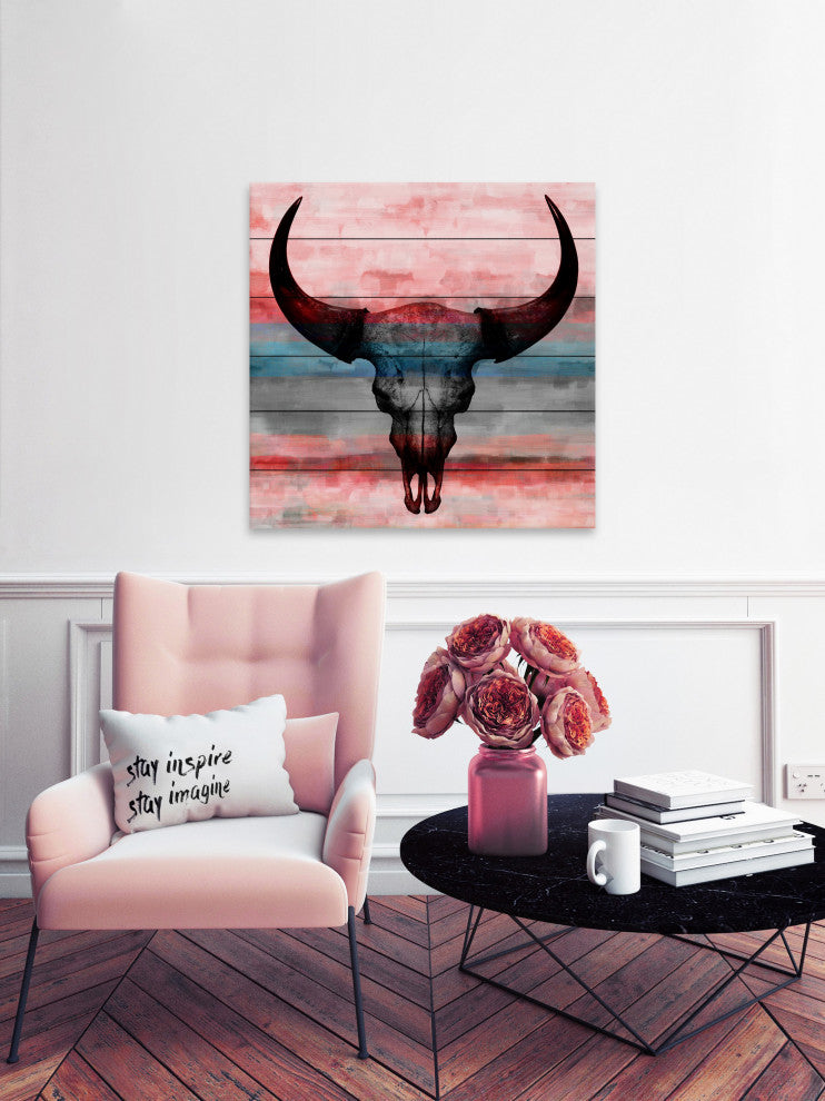 "Pastel Skull" Print on White Wood, 32"x32"