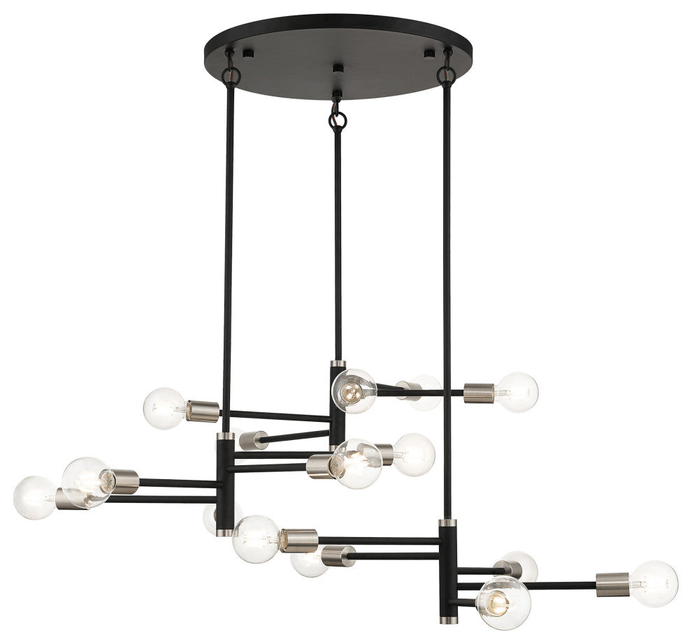 15 Light Black Extra Large Chandelier, Brushed Nickel Accents