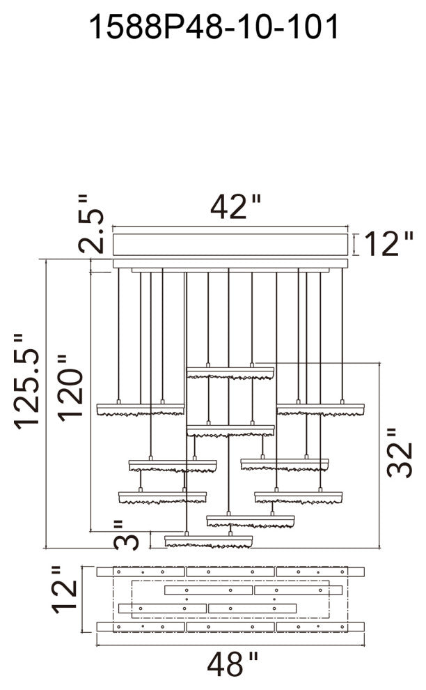 Stagger Integrated LED Black Chandelier