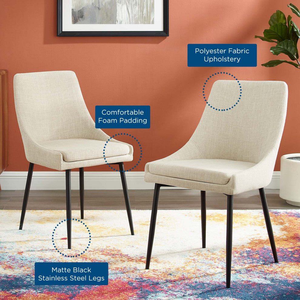 Side Dining Chair, Set of 2, Fabric, Metal, Black Beige, Cafe Bistro Restaurant