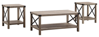 3-Piece Rustic Wood and Metal Accent Table Set - Grey Wash