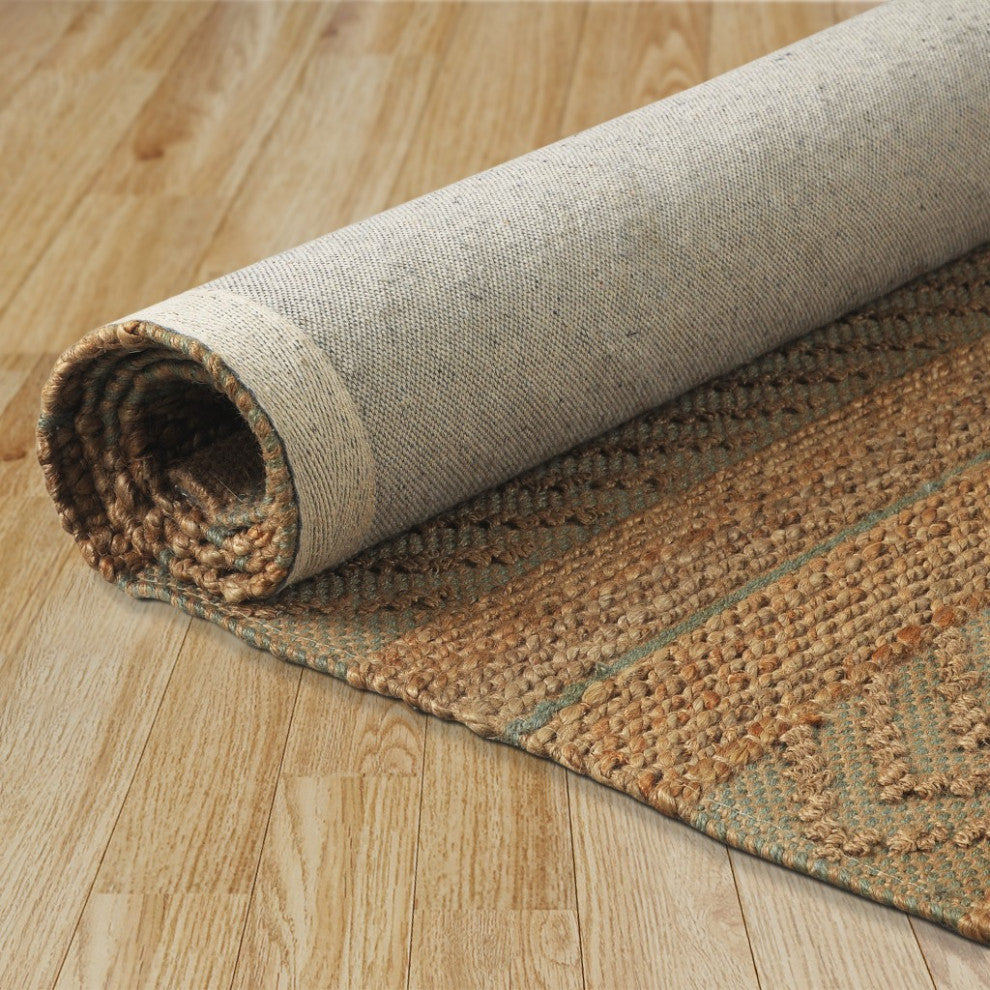 8" x 10" Seafoam and Tan Bohemian Striped Area Rug