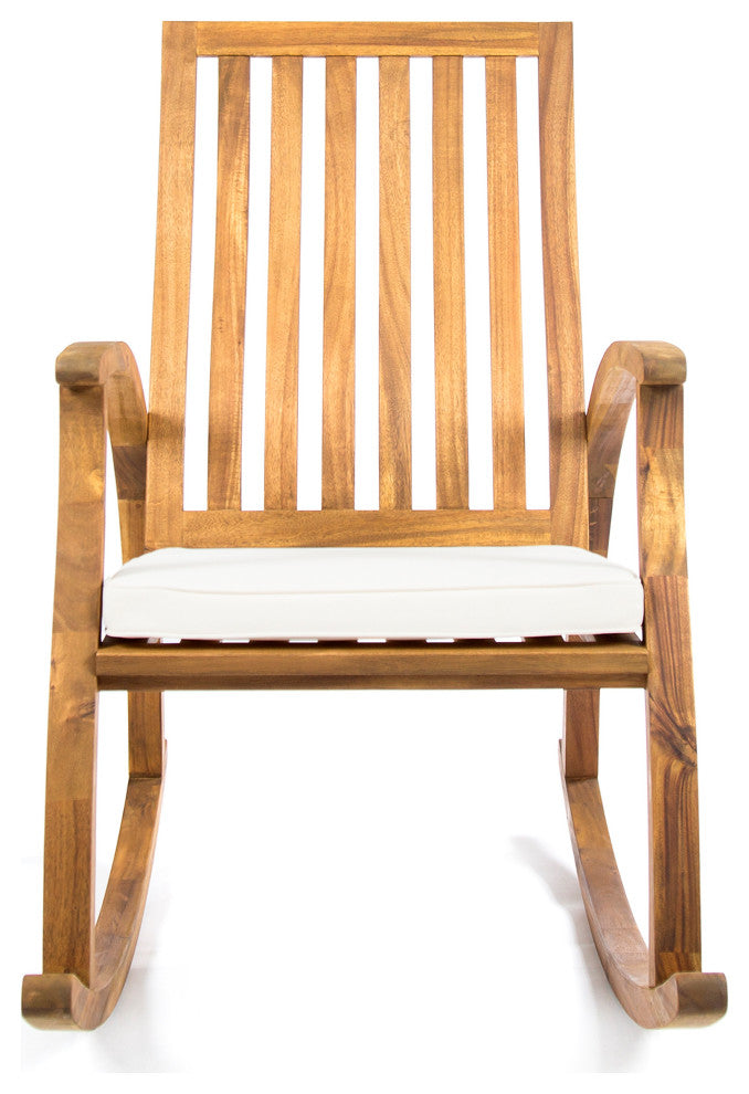 GDF Studio 3-Piece Cattan Outdoor Acacia Wood Rocking Chair Chat Set