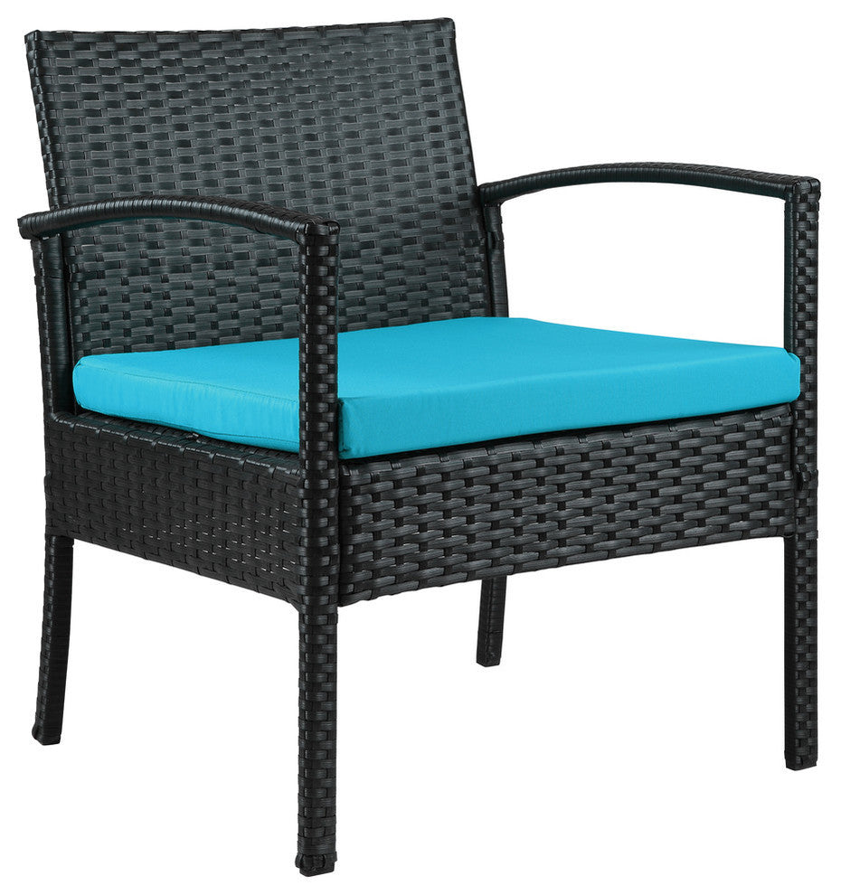 Teaset 4 Piece Black Wicker Outdoor Patio Conversation Set with Blue Cushions