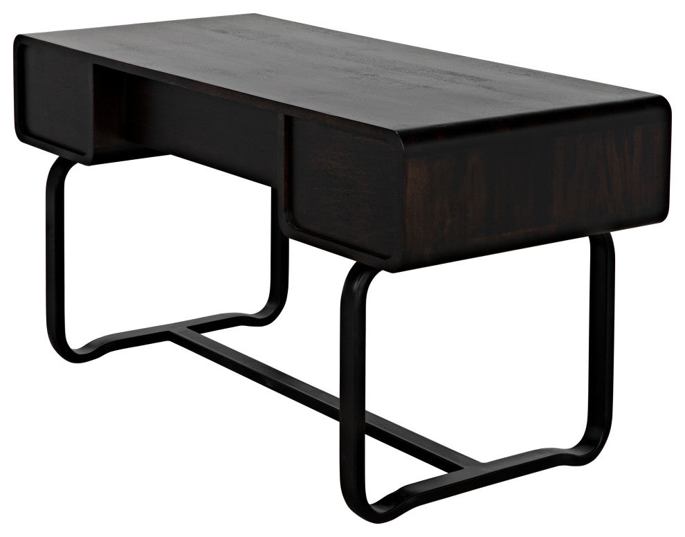NOIR Furniture - Voltes Desk, Ebony Walnut, Black Metal - GDES185EB