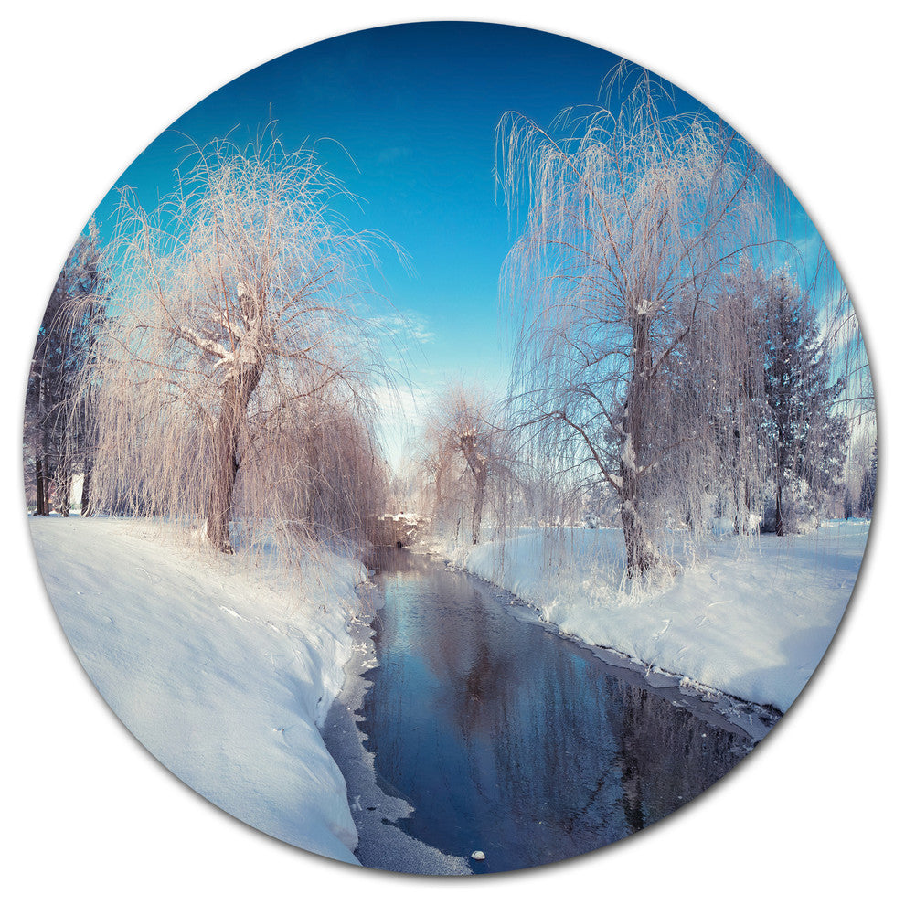 Amazing Winter In City Park, Landscape Art Disc Metal Wall Art, 36"