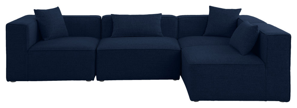 Cube Upholstered Modular Sectional, Navy, 4-Piece: 2 Armless Chair, 2 Corner Chair, Linen Texured Fabric