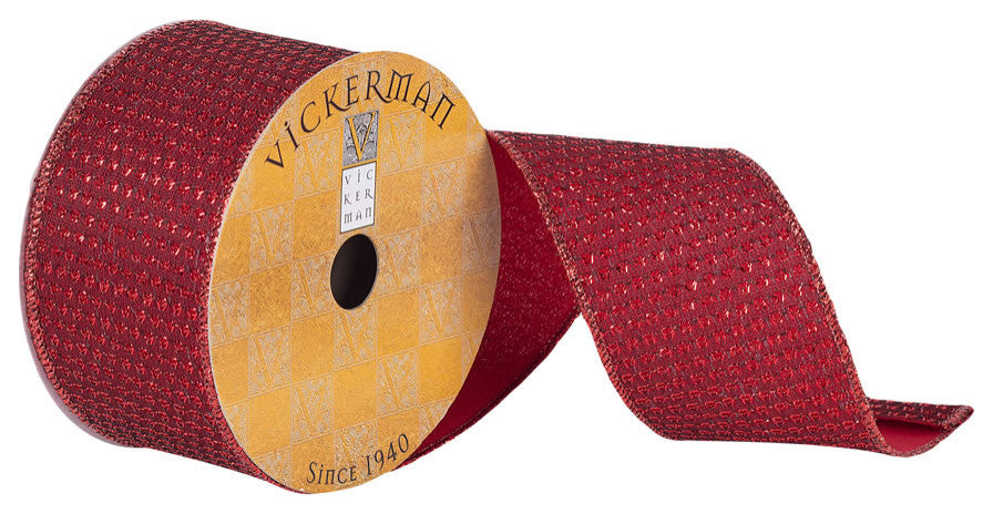 Vickerman Q180698 2.5"X10 Yard Red Woven Dot Dupion Christmas Ribbon