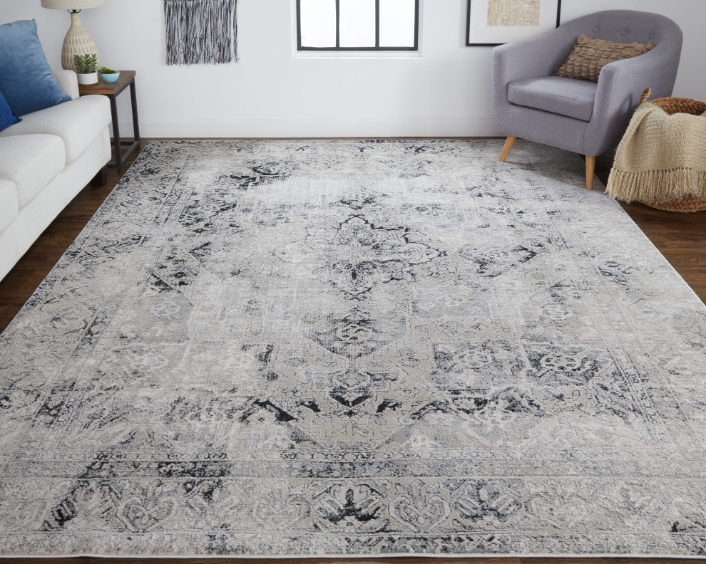 Weave & Wander Adana Metallic Rug, Ivory/Silver/Black, 6ft-7in x 9ft-6in Rug