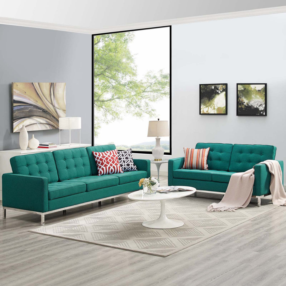 Loft 2 Piece Upholstered Fabric Sofa And Loveseat Set