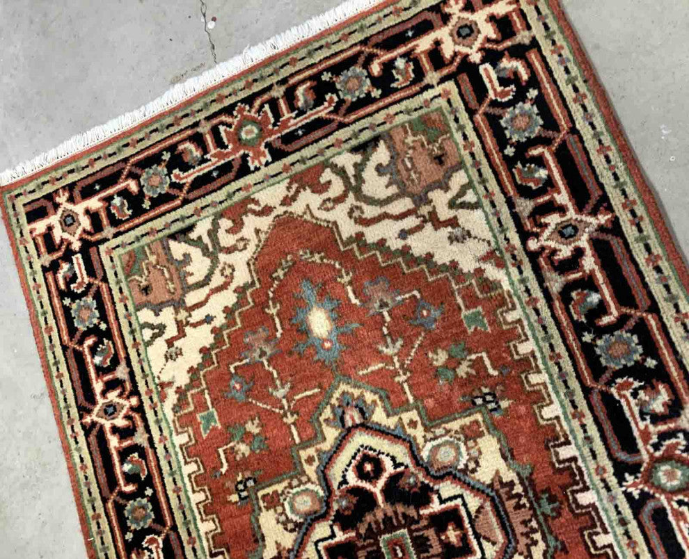 Handmade Vintage Persian Heriz Rug, 3.1'x5.2', 94cmx158cm 1970s