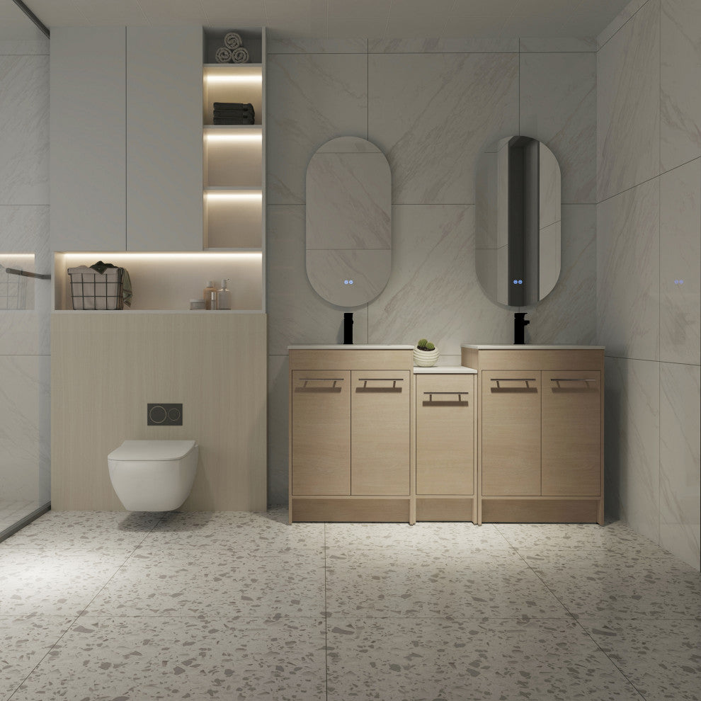 60 inch Plywood Freestanding Bathroom Vanity Set with Integrated Ceramic Sink