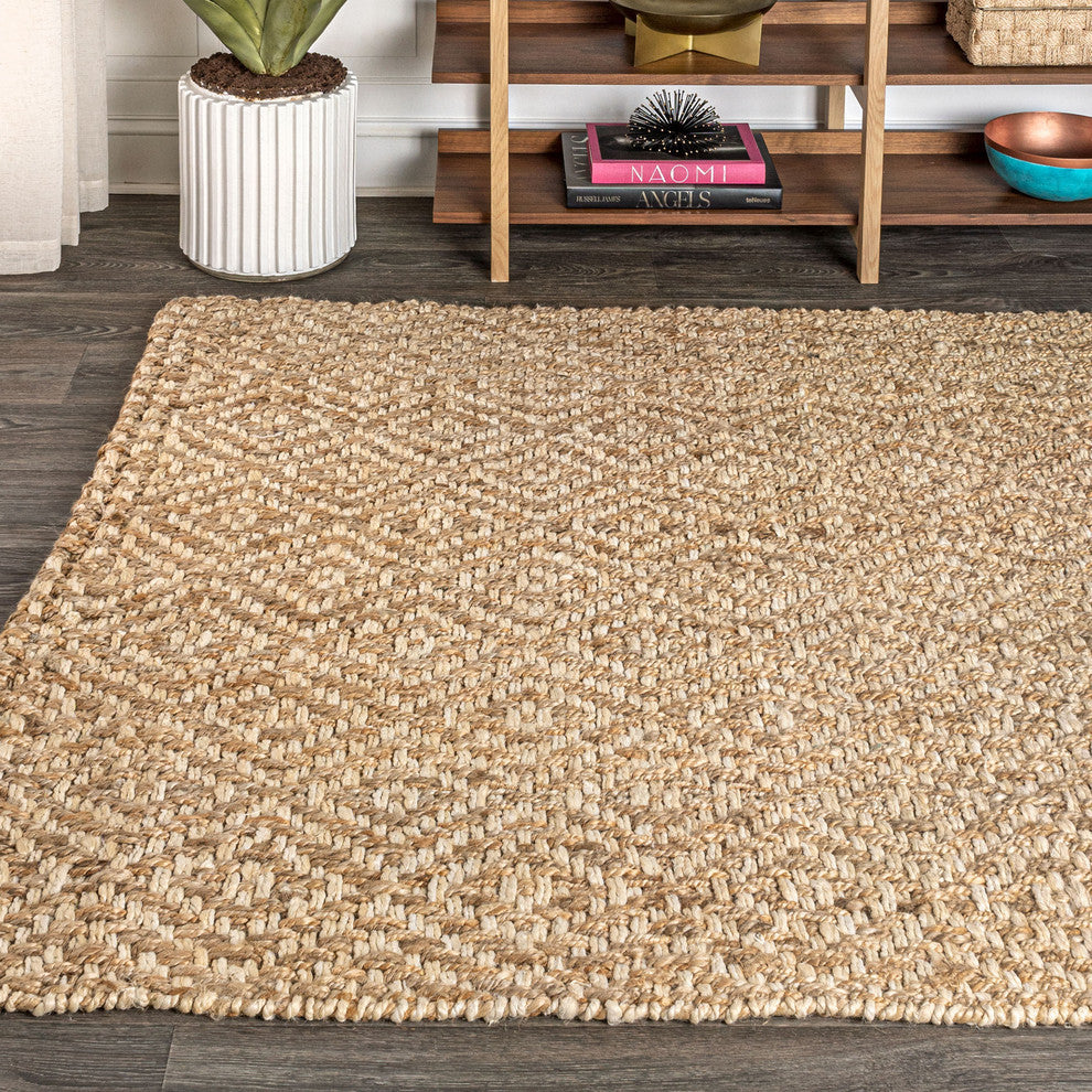 Hira Hand Woven Diamond Chunky Jute Natural  4' x 6' Area Rug