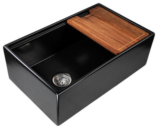 Nantucket 30" Workstation Fireclay Apron Sink Side Drain, Matte Black