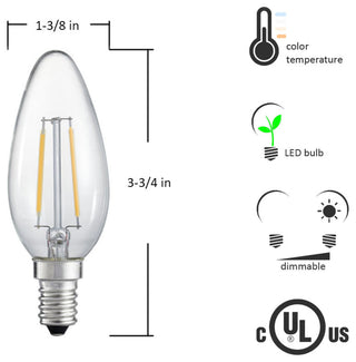 2W E12 Candelabra Base LED Light Bulb, 3 Pack