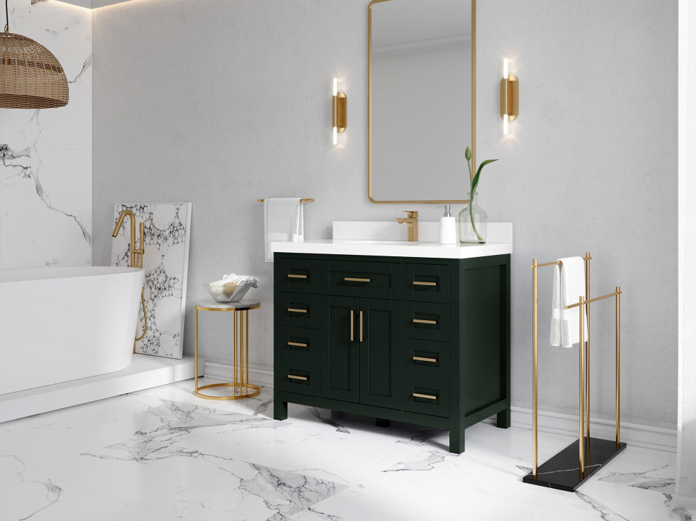 Cambridge 42 Single Sink Bath Vanity in Dark Forest Green 2" Carrara Marble