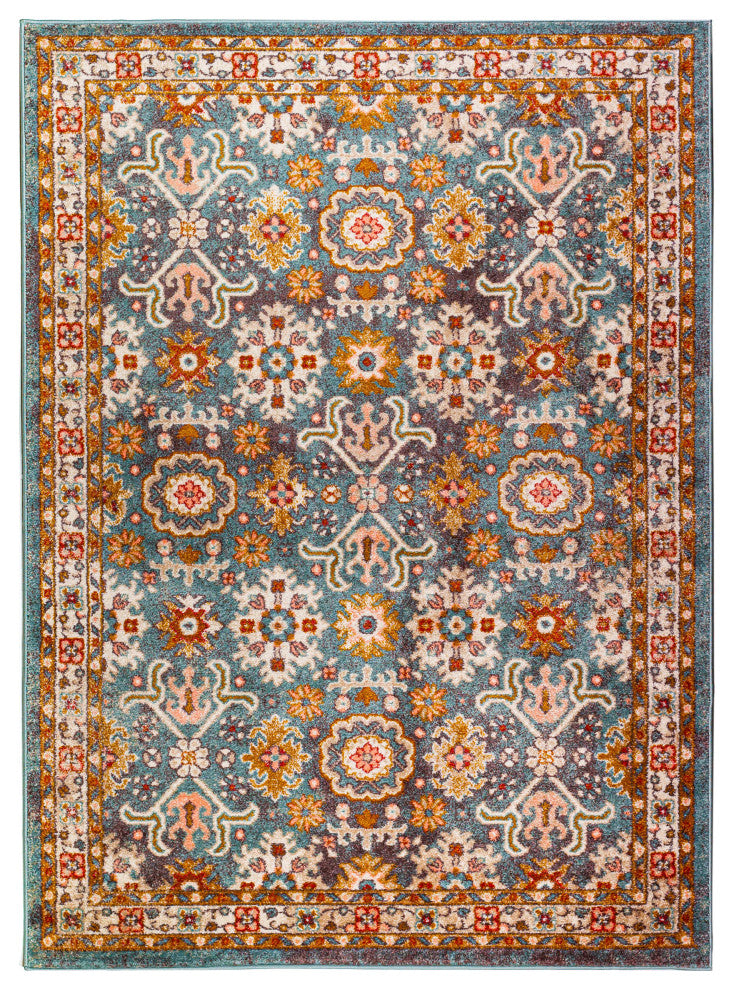 Taylors Traditional Agra Rug - Teal - 5' 3" X 7' 3"